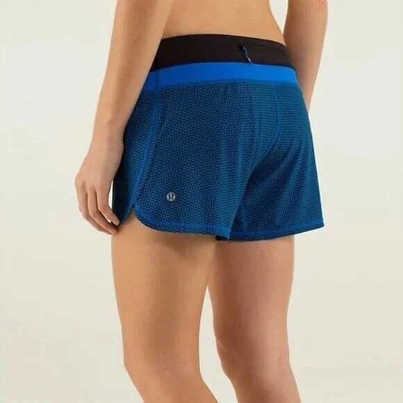 lululemon athletica Pants - Lululemon Groovy Run Geometric Running Shorts Blue Black Women's Size 10 H14010